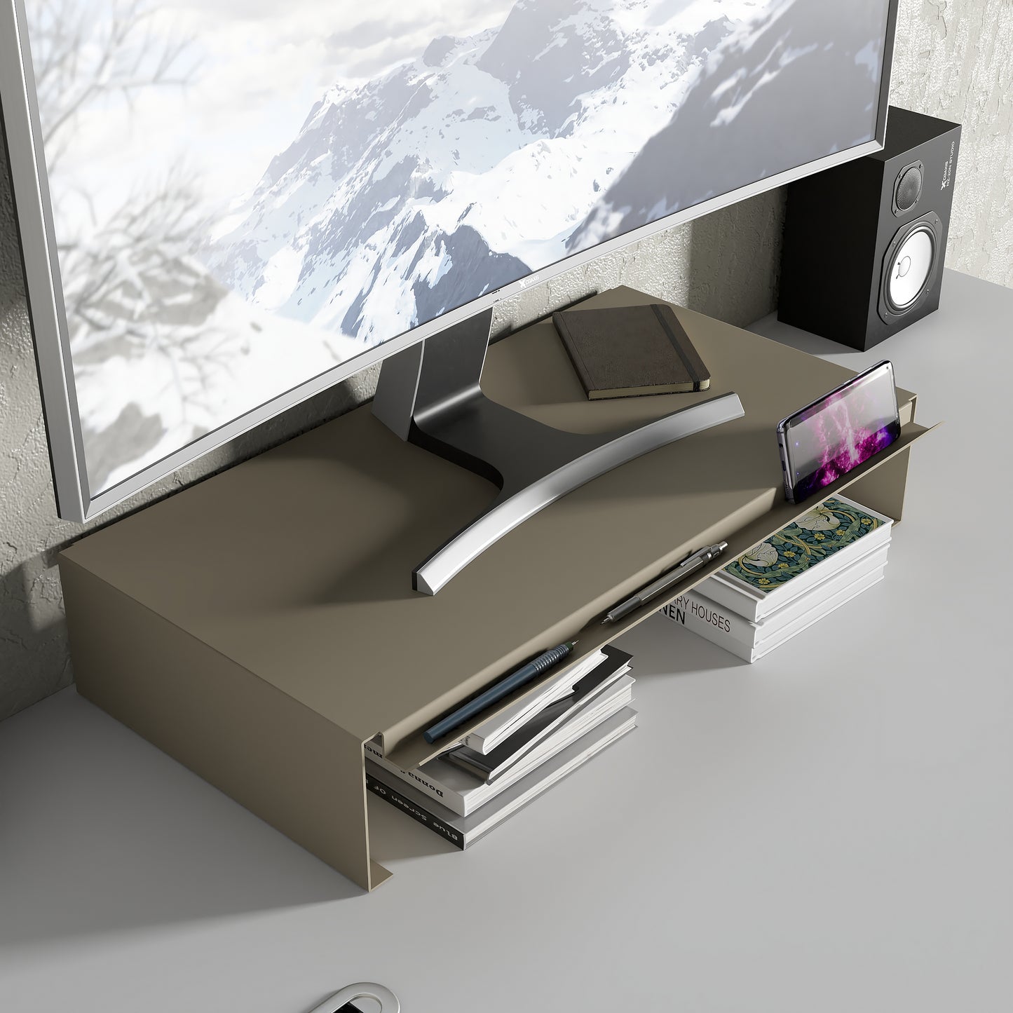 Telefon Raflı Monitör Standı