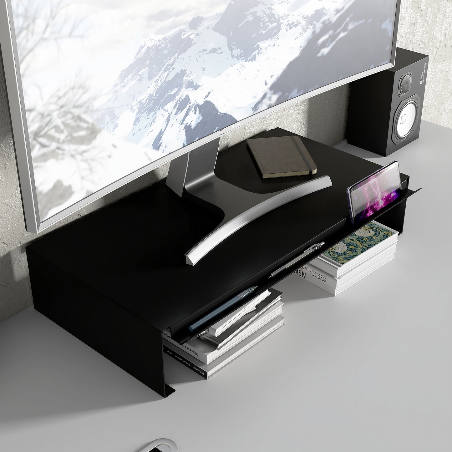 Telefon Raflı Monitör Standı